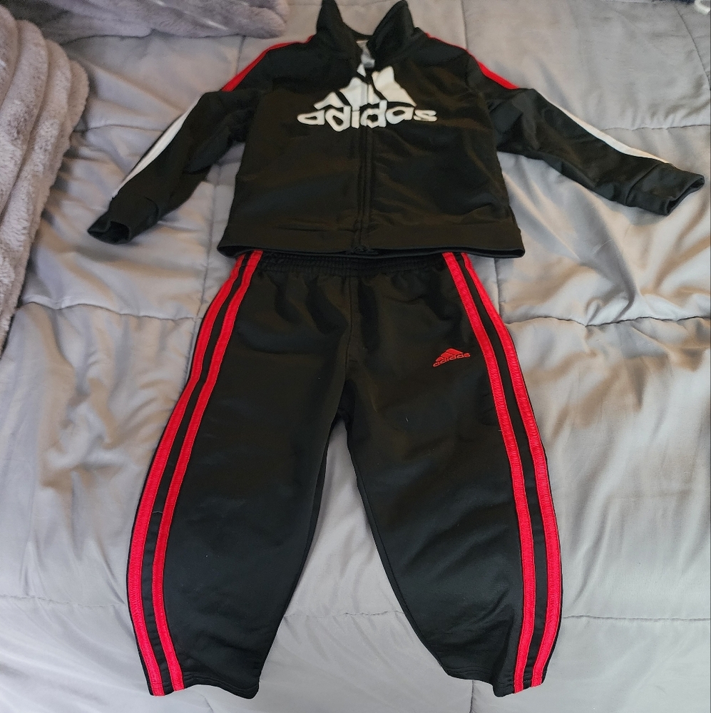 adidas Kids Black Joggers with Red Stripes